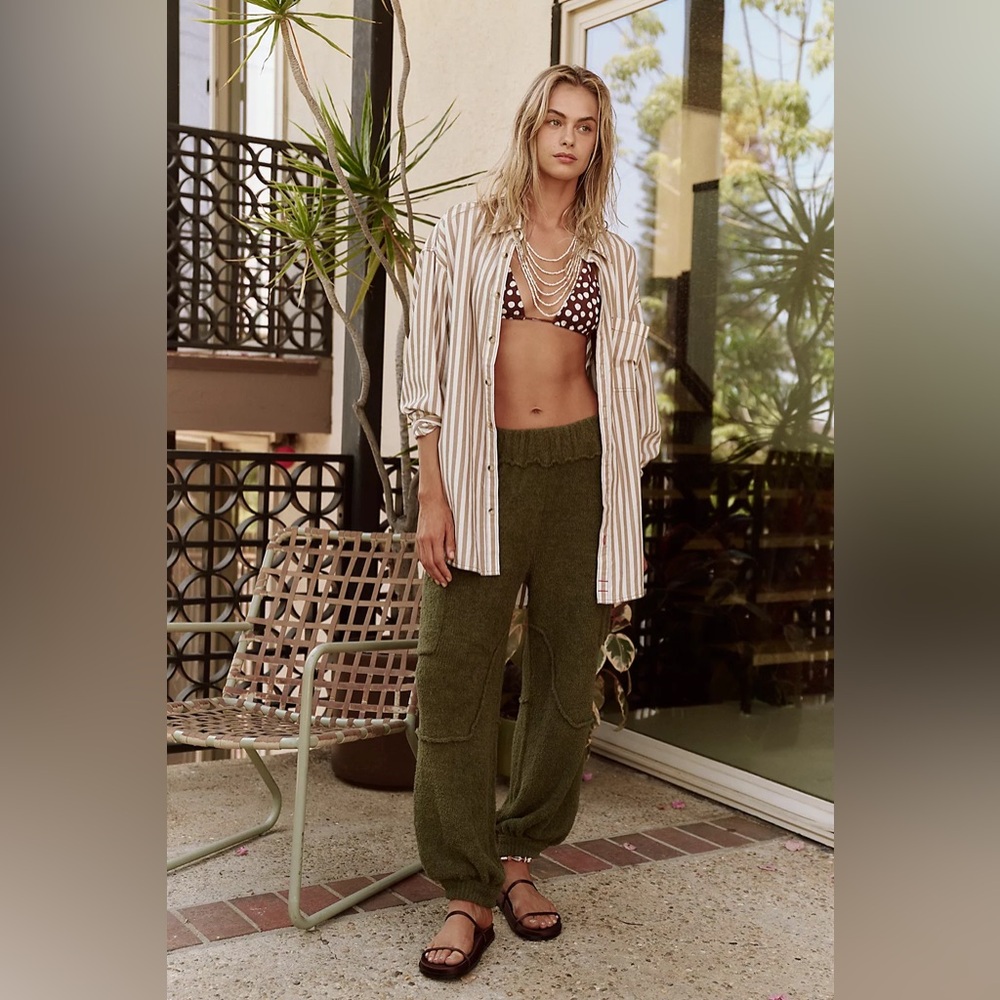 NWT Free People Beach Dane Terry Pants In Garden Snake